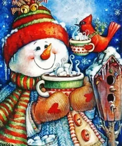 Snowman & Sparrow Diamond Painting