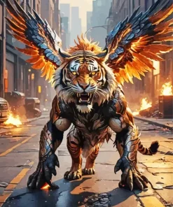 Wild Fire Tiger With Wings Diamond Painting