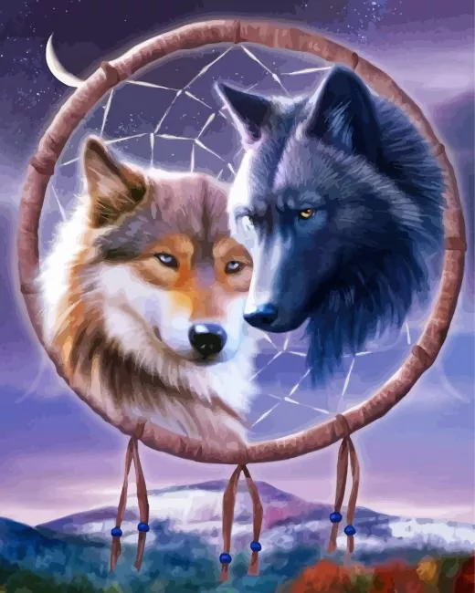 wolf dream catcher Diamond With Numbers Wolf Dream Catcher Diamond Painting