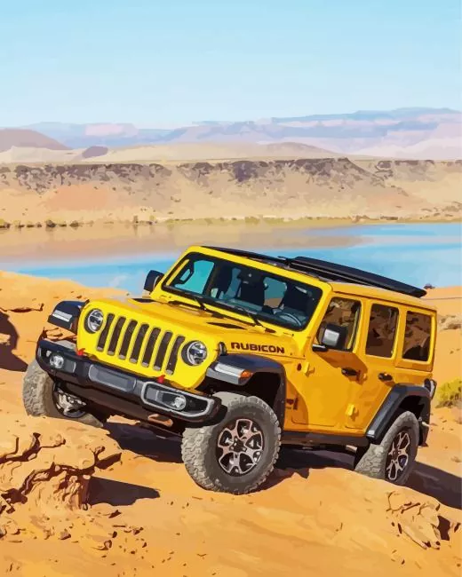 yellow jeep wrangler Diamond With Numbers Yellow Jeep Wrangler Diamond Painting