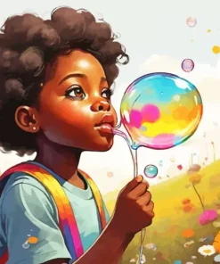 African Girl Blowing Bubbles Diamond Painting