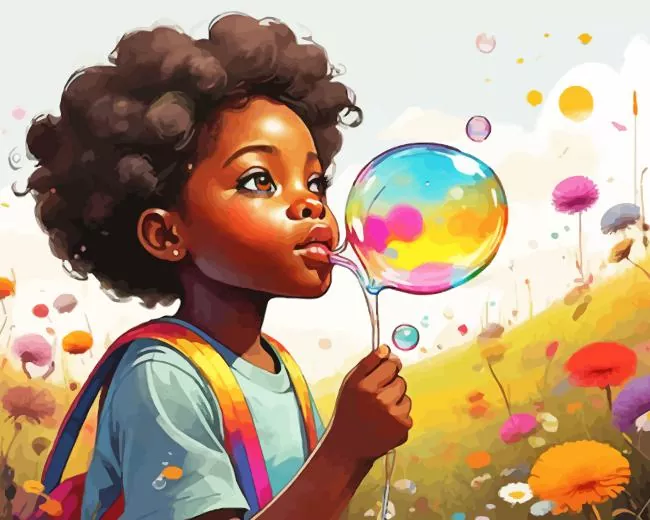 African Girl Blowing Bubbles Diamond By Numbers African Girl Blowing Bubbles Diamond Painting