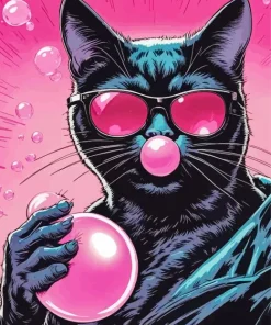 Black Cat Bowling Bubble Gum Diamond Painting