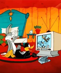 Daffy Duck And Bugs Bunny Watching Tv Diamond Painting
