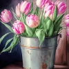 Pink Tulips Bucket Diamond Painting