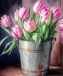 Pink Tulips Bucket Diamond Painting