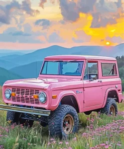 Pink Ford Bronco At Sunset Diamond Painting