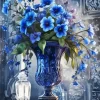 Blue Flowers In Blue Vase Diamond Painting