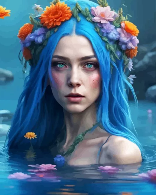 blue haired flowers Diamond With Numbers Blue Haired Flowers Diamond Painting