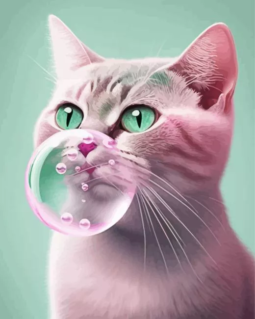 bubble gum pink cat Diamond By Numbers Bubble Gum Pink Cat Diamond Painting