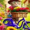 Cat Flowers And Bike Diamond Painting