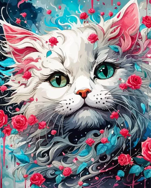 cute flower cat Diamond With Numbers Cute Flower Cat Diamond Painting