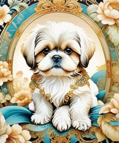 Floral Fluffy Shih Tzu Diamond Painting