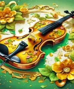 Flowers Violin Art Diamond Painting