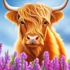 Fluffy Baby Brown Cow And Purple Flowers Diamond Painting