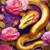 Golden Flowers Snake Diamond Painting