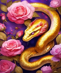 Golden Flowers Snake Diamond Painting