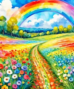 Rainbow Flowers Field Diamond Painting