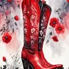 Red Flowers In A Cowboy Boot Diamond Painting