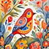 Red Folk Art Bird Diamond Painting