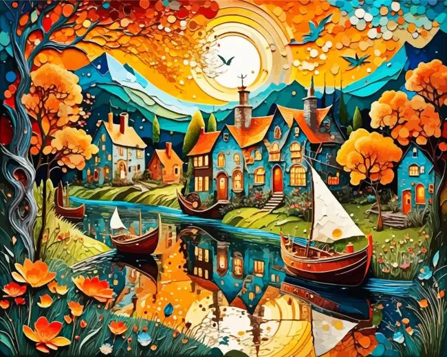 whimsical landscape art Diamond With Numbers Whimsical Landscape Art Diamond Painting