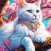 White Flower Cat Art Diamond Painting