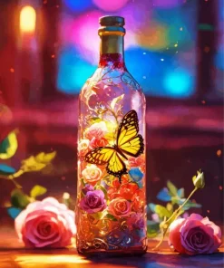 Yellow Butterfly Glass Bottle Diamond Painting