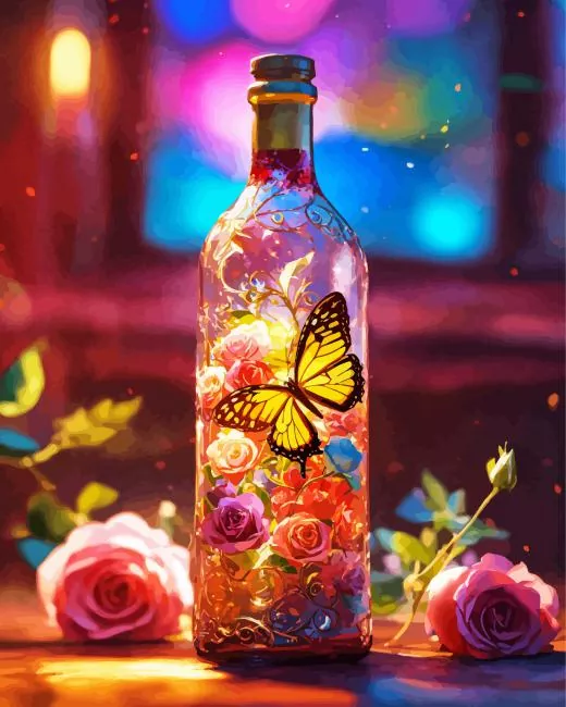 yellow butterfly glass bottle Diamond By Numbers Yellow Butterfly Glass Bottle Diamond Painting
