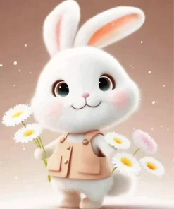 Cute Bunny And Flowers Diamond Painting