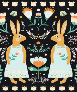 Folk Bunnies Art Diamond Painting
