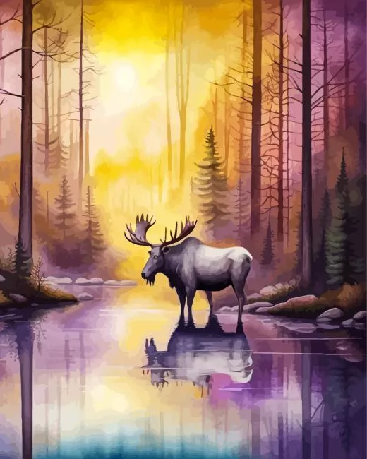 bull moose in water Diamond Paints Bull Moose In Water Diamond Painting