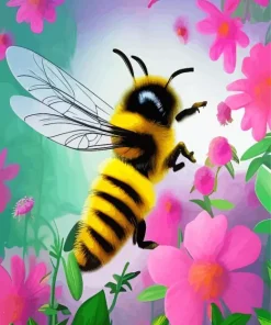 Bumble Bee On Pink Flowers Diamond Painting