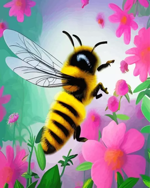 bumble bee on pink flowers Diamond By Numbers Bumble Bee On Pink Flowers Diamond Painting