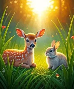 Bunny And Deer Diamond Painting