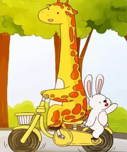 Bunny And Giraffe On Motorcycle Diamond Painting