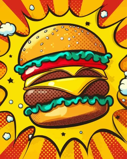 burger pop art Diamond By Numbers Burger Pop Art Diamond Painting