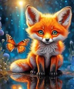 Butterfly And Baby Fox Diamond Painting