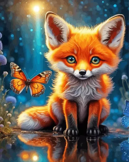 butterfly and baby fox Diamond Paintings Butterfly And Baby Fox Diamond Painting