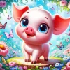Butterfly And Cartoon Pig Diamond Painting