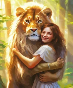 Young Girl Hugging Lion Diamond Painting