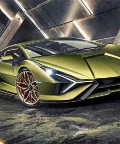 Green Lamborghini Sian Diamond Painting