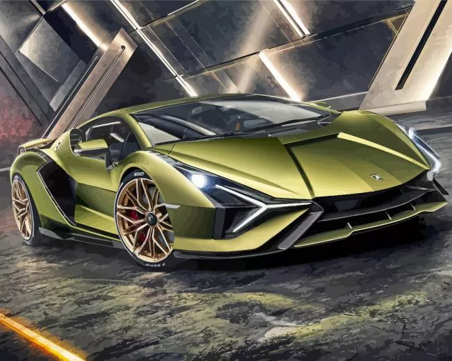 green lamborghini sian Diamond By Numbers Green Lamborghini Sian Diamond Painting