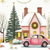 Snowy Pink Car Diamond Painting