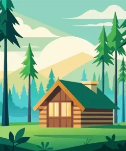 Illustration Cabin In Forest Diamond Painting