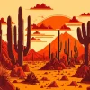 Illustration Cactus Desert At Sunrise Diamond Painting