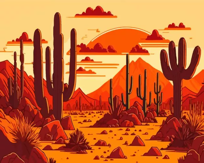 Illustration Cactus Desert At Sunrise Diamond Paintings Illustration Cactus Desert At Sunrise Diamond Painting