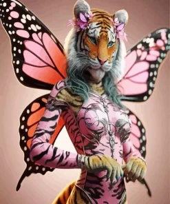 Pink Butterfly Tiger Diamond Painting