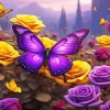 Purple Butterfly On Yellow Roses Diamond Painting
