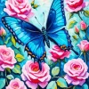 Butterfly On Pink Flowers Diamond Painting