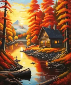 Cabin In Fall Diamond Painting
